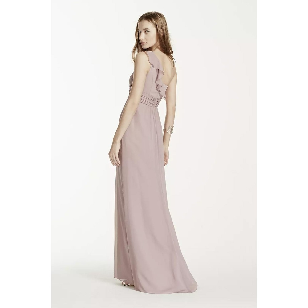 David's Bridal One Shoulder Chiffon Dress/Cascading‎ - NWOT - Picture 3 of 4